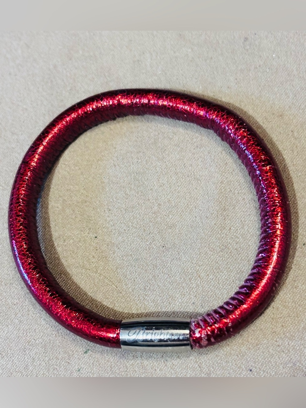 Brighton Single Sparkle Woodstock bracelet Red leather Fits beads charms Retired